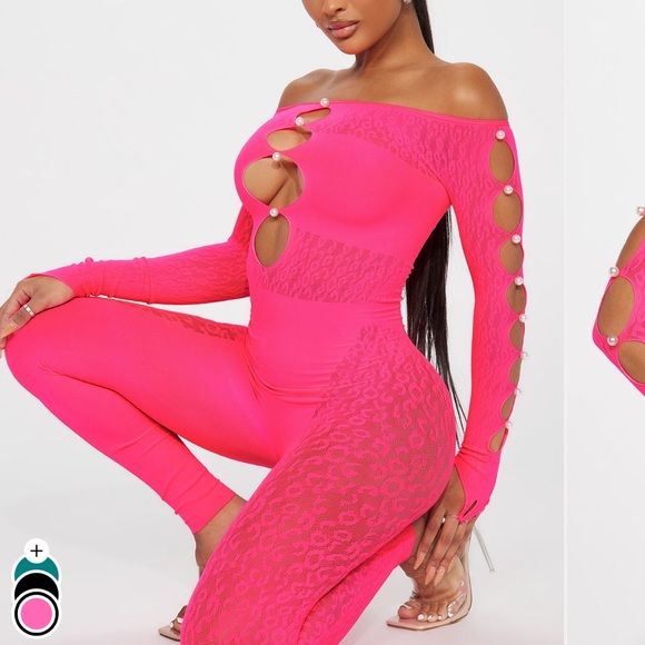 Vibrant Pink Off-Shoulder Jumpsuit - Picture 1 of 10